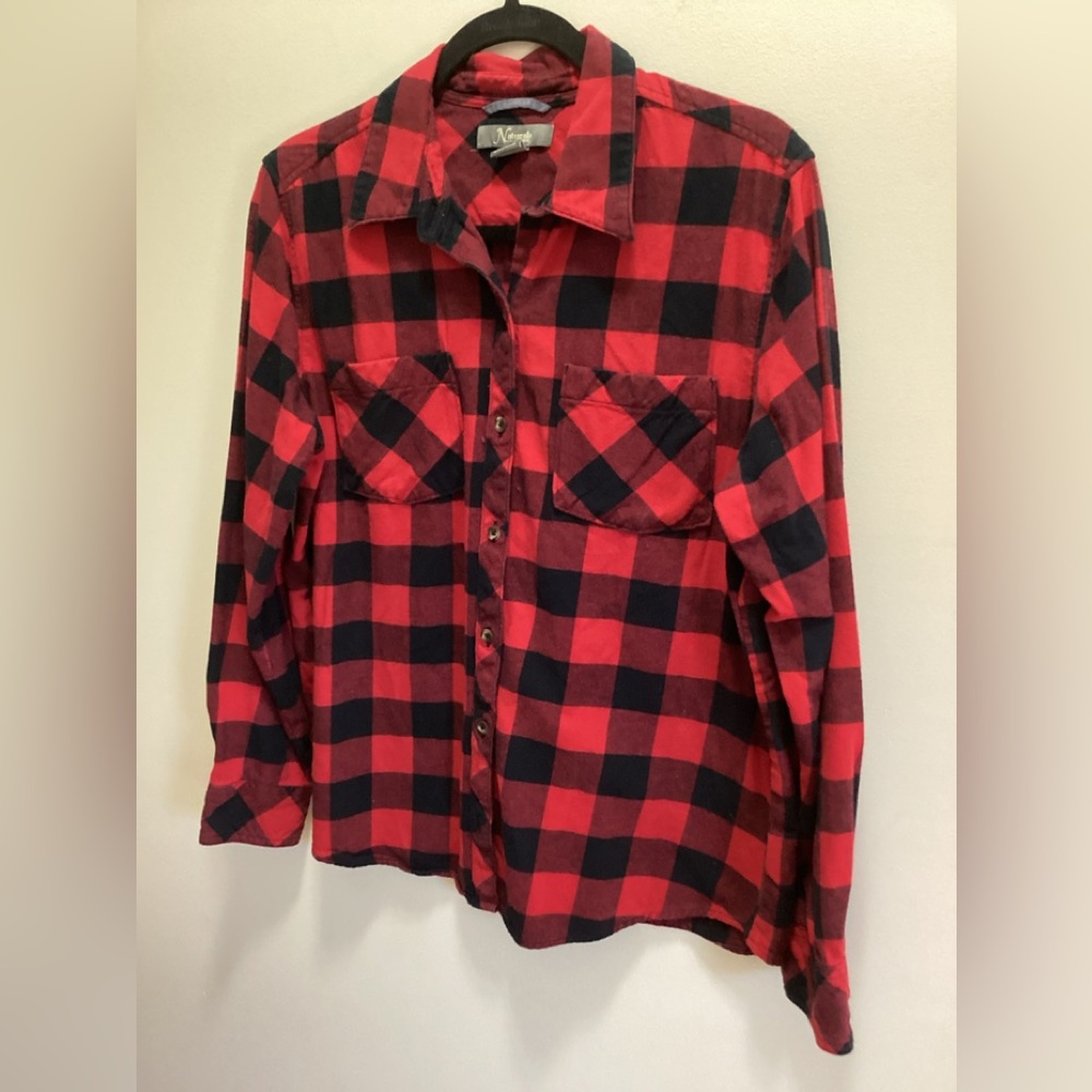 Mens EUC Natural Reflections red black Buffalo plaid flannel shirt